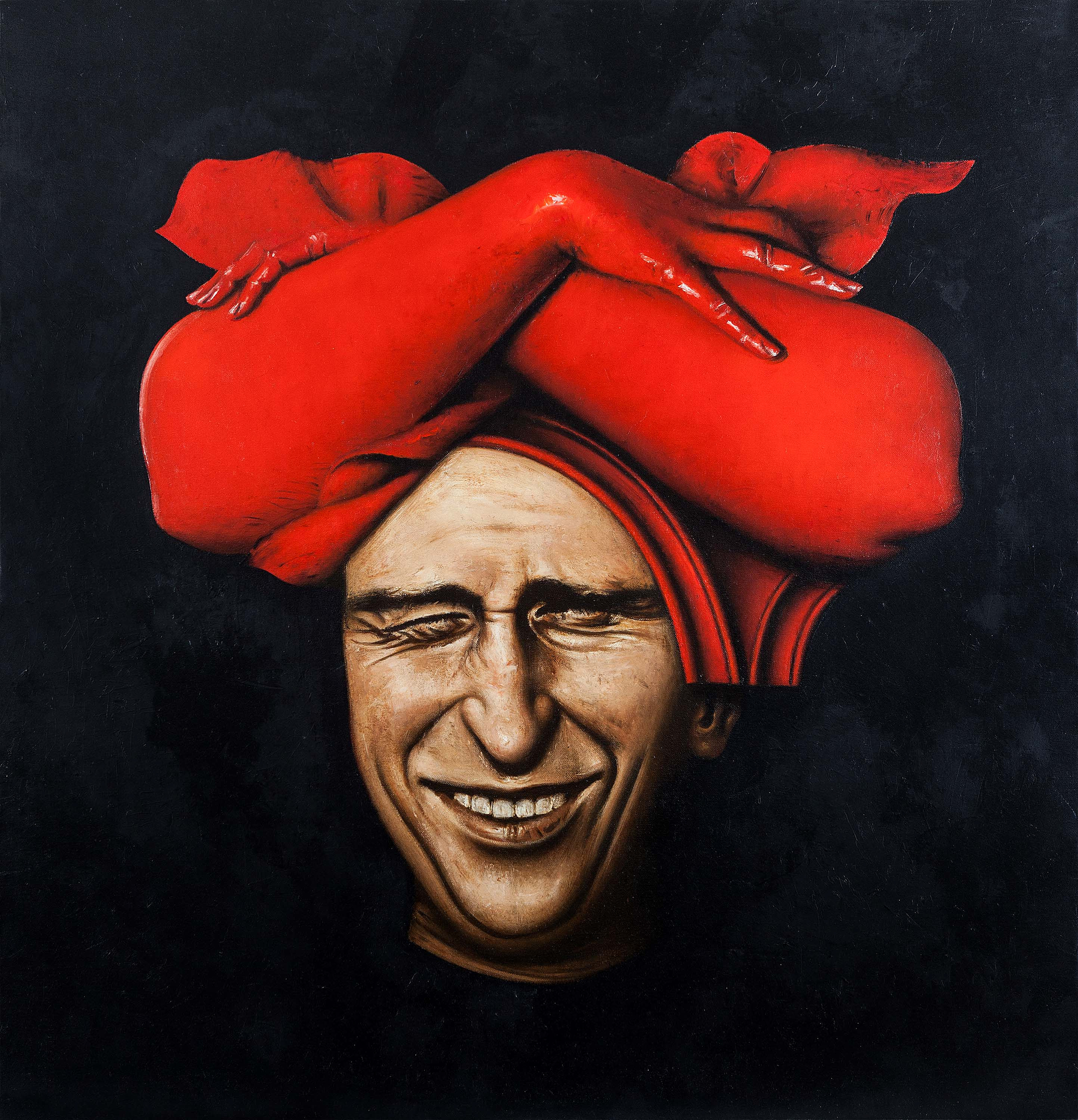 ARTIST ELBOW-DEEP IN RED PAINT
