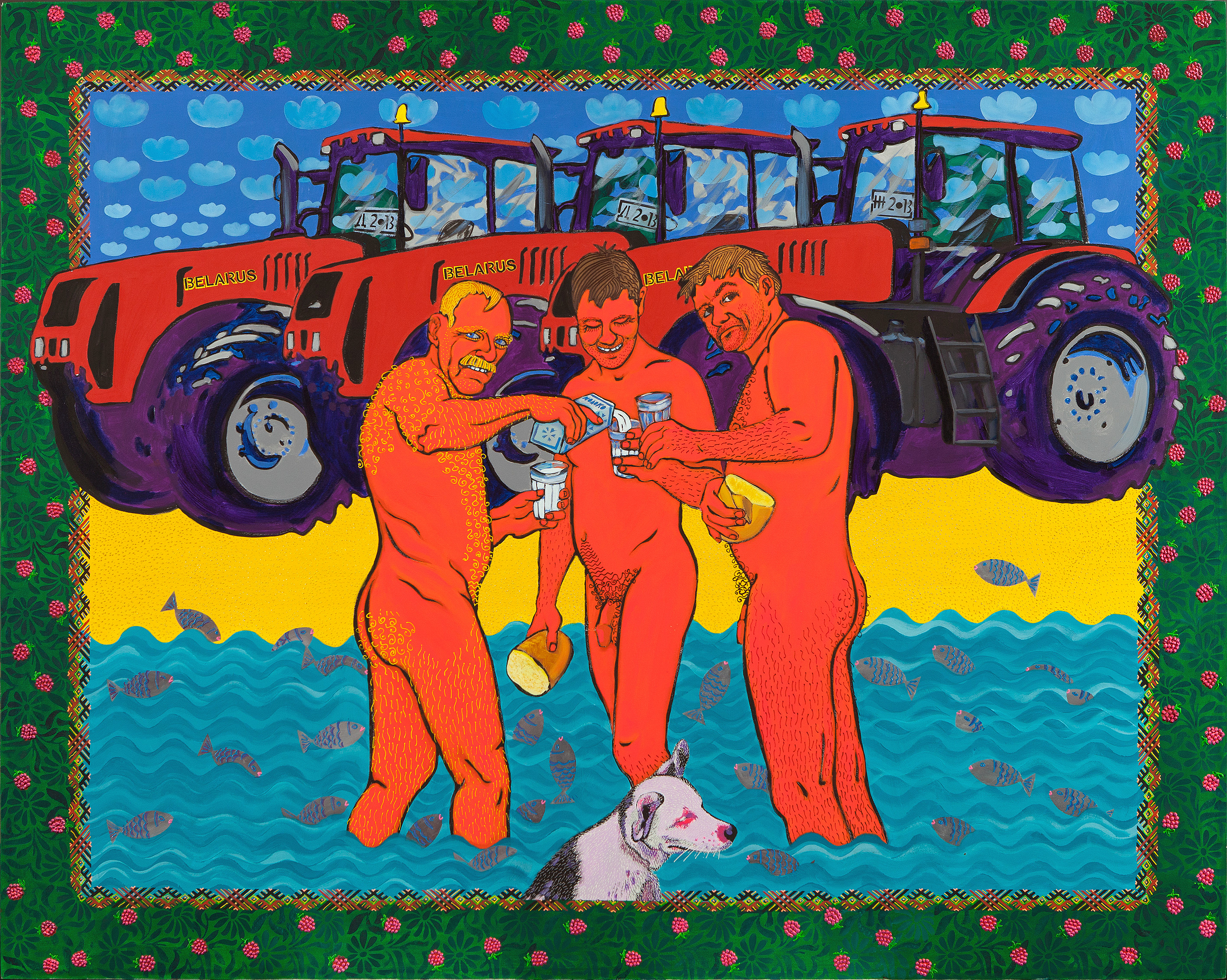 THREE TRACTOR DRIVERS AND A DOG